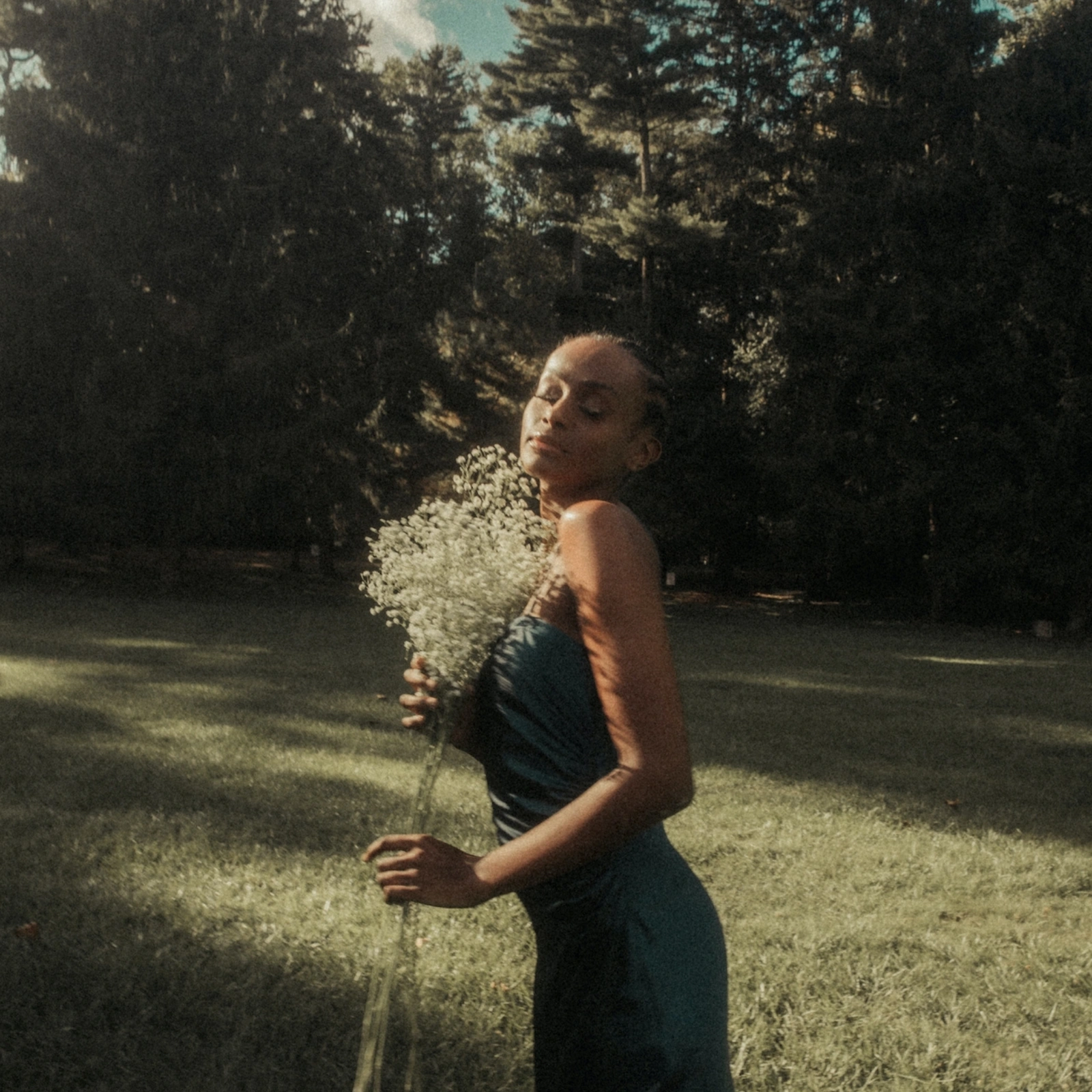 a person holding flowers